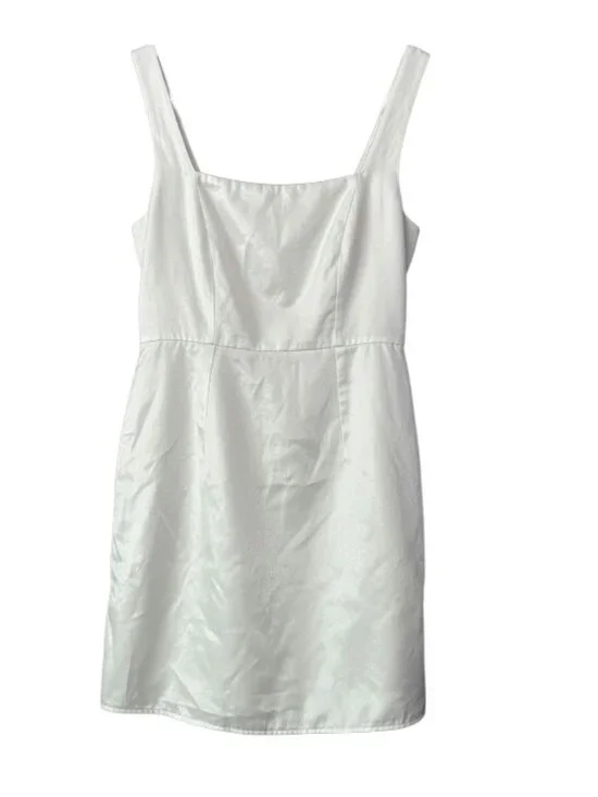 Lulus Flawed Truly the Cutest White Satin Square Neck Mini Dress Stain on back - Picture 3 of 10